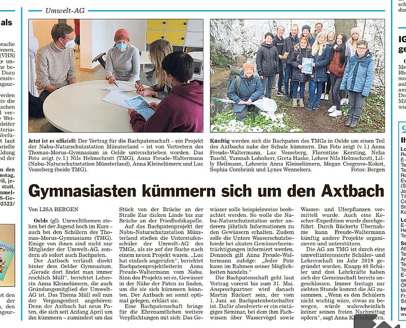 Schüler:innen der AG kümmern sich um den Axtbach